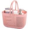 UUJOLY Plastic Organizer Storage Baskets with Handles, Shower Caddy Bins Organizer for Bathroom and kitchen（White）(Pink)