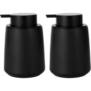 Foaming Hand Soap Dispenser Ceramic, Foam Dish Soap Dispenser for Bathroom and Kitchen Sink, Liquid Pump Bottle for Shampoo, Body Wash, Black, 2 Pack