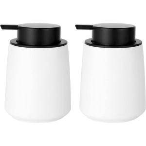 Foaming Hand Soap Dispenser Ceramic, Foam Dish Soap Dispenser for Bathroom and Kitchen Sink, Liquid Pump Bottle for Shampoo, Body Wash, White, 2 Pack