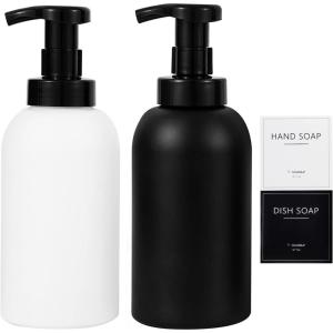 Foaming Hand Soap Dispenser Glass Jar Foam Dish Soap Dispenser for Bathroom and Kitchen Sink, Liquid Pump Bottle for Shampoo, Body Wash, Amber, 2 Pack(Black + White)