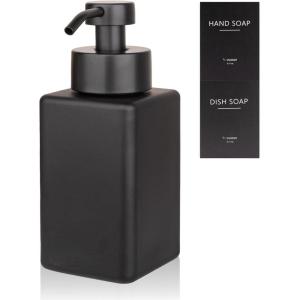 Foaming Soap Dispenser with Stainless Steel Pump, 12oz Refillable Glass Liquid Dish Soap Bottles for Bathroom, Kitchen Sink, Home Decor(A-black)