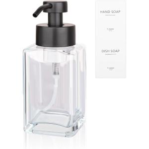 Foaming Soap Dispenser with Stainless Steel Pump, 12oz Refillable Glass Liquid Dish Soap Bottles for Bathroom, Kitchen Sink, Home Decor(C-clear)