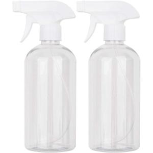 UUJOLY 17 oz Plastic Spray Bottle Trigger Empty Spray Bottles Clear Refillable Container for Water, Essential Oils, Hair, Cleaning Products, Adjustable Head Sprayer and Stream, Black, 2 Pack(Clear)