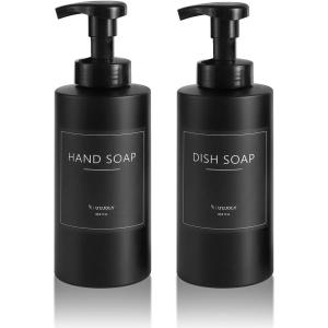 UUJOLY Foaming Soap Dispenser, 17 OZ Refillable Plastic Soap Pump Bottle for Liquid Soap, Shampoo, Body Wash, 2 Pcs, Clear(Black)