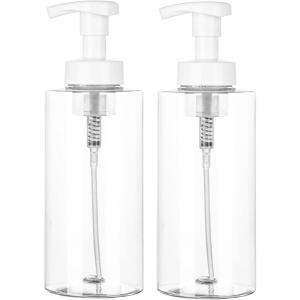 UUJOLY Foaming Soap Dispenser, 17 OZ Refillable Plastic Soap Pump Bottle for Liquid Soap, Shampoo, Body Wash, 2 Pcs, Clear(Clear)