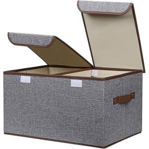 UUJOLY Large Storage Bins Linen Fabric Foldable Basket Cubes Organizer Storage Box Drawer with Lid and Handles for Home, Office, Closet, Bedroom, Nursery（Purple）(Gray)