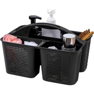 UUJOLY Plastic Portable Shower Caddy Bucket, Cleaning Shower Basket with Handle Compartments Storage Organizer for Bathroom Kitchen College Dorm Sink, Grey(Black)