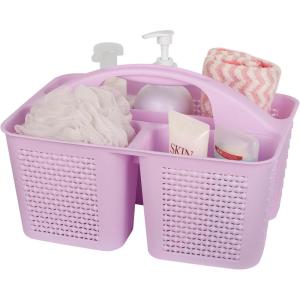 UUJOLY Plastic Portable Shower Caddy Bucket, Cleaning Shower Basket with Handle Compartments Storage Organizer for Bathroom Kitchen College Dorm Sink, Grey(Light Purple)