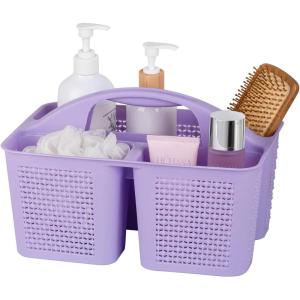UUJOLY Plastic Portable Shower Caddy Bucket, Cleaning Shower Basket with Handle Compartments Storage Organizer for Bathroom Kitchen College Dorm Sink, Grey(Purple)