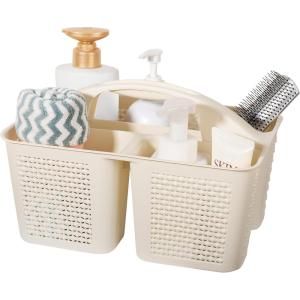 UUJOLY Plastic Portable Shower Caddy Bucket, Cleaning Shower Basket with Handle Compartments Storage Organizer for Bathroom Kitchen College Dorm Sink, Grey(Beige)