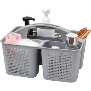 UUJOLY Plastic Portable Shower Caddy Bucket, Cleaning Shower Basket with Handle Compartments Storage Organizer for Bathroom Kitchen College Dorm Sink, Grey(Grey)