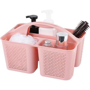 UUJOLY Plastic Portable Shower Caddy Bucket, Cleaning Shower Basket with Handle Compartments Storage Organizer for Bathroom Kitchen College Dorm Sink, Grey(Pink)
