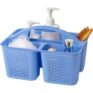 UUJOLY Plastic Portable Shower Caddy Bucket, Cleaning Shower Basket with Handle Compartments Storage Organizer for Bathroom Kitchen College Dorm Sink, Grey(Dark Blue)