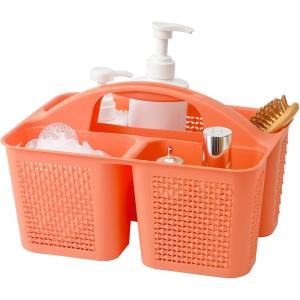 UUJOLY Plastic Portable Shower Caddy Bucket, Cleaning Shower Basket with Handle Compartments Storage Organizer for Bathroom Kitchen College Dorm Sink, Grey(Orange)