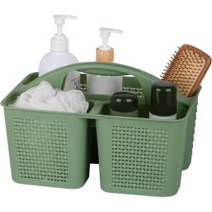 UUJOLY Plastic Portable Shower Caddy Bucket, Cleaning Shower Basket with Handle Compartments Storage Organizer for Bathroom Kitchen College Dorm Sink, Grey(Green)