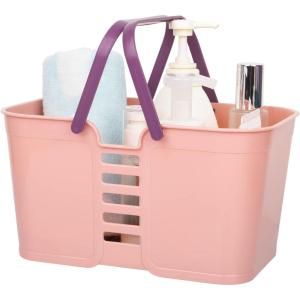UUJOLY Plastic Storage Baskets with Handles, Storage Bin Shower Caddy Organizer for Bathroom and kitchen, Pink(Pink)
