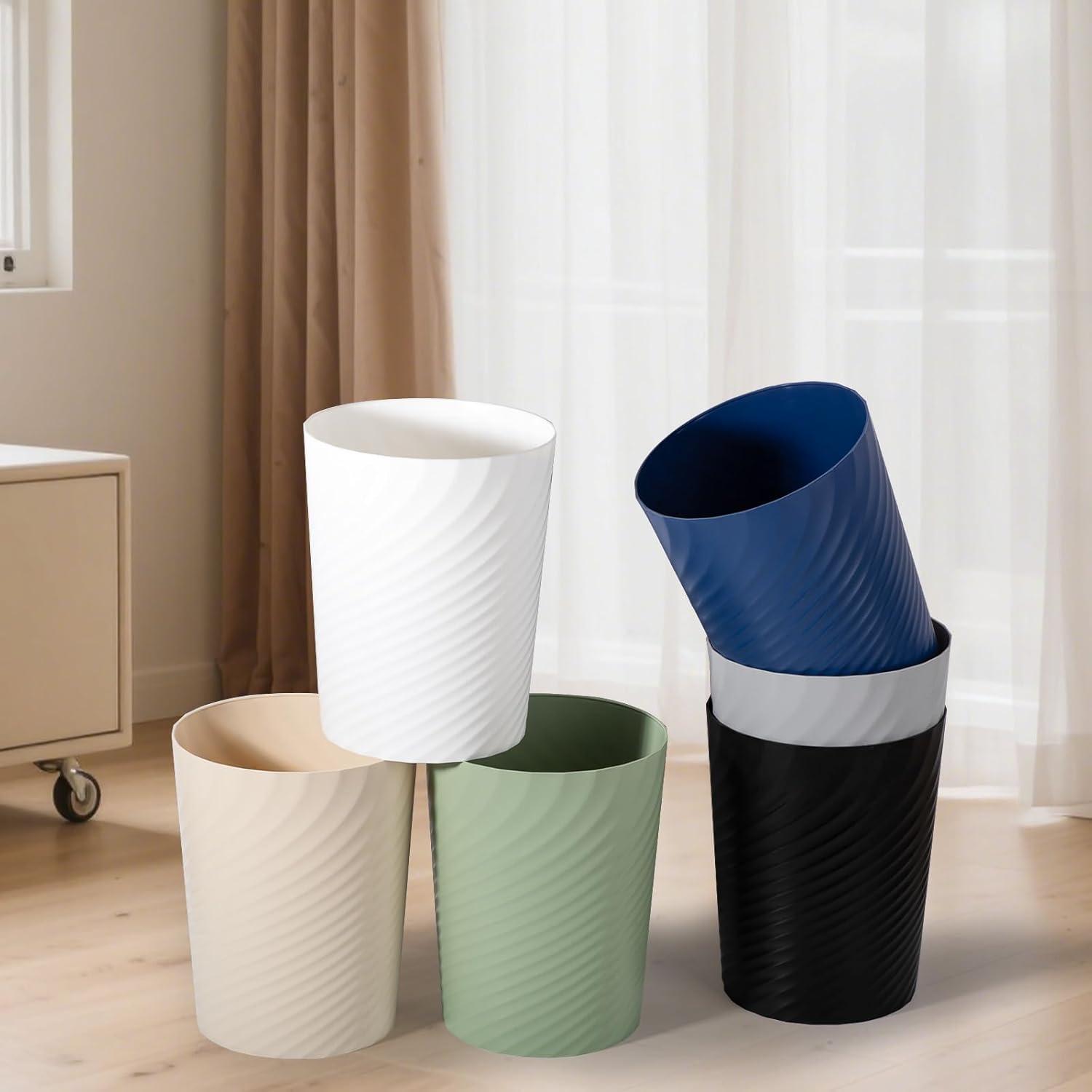 imageUUJOLY Bathroom Small Trash Can with Trash Bag Plastic Garbage Can Round Waste Basket for Bathrooms Laundry Room Kitchens Offices Kids Rooms Dorms 18 Gallons 3 Pack WhiteWhiteGreyBlack