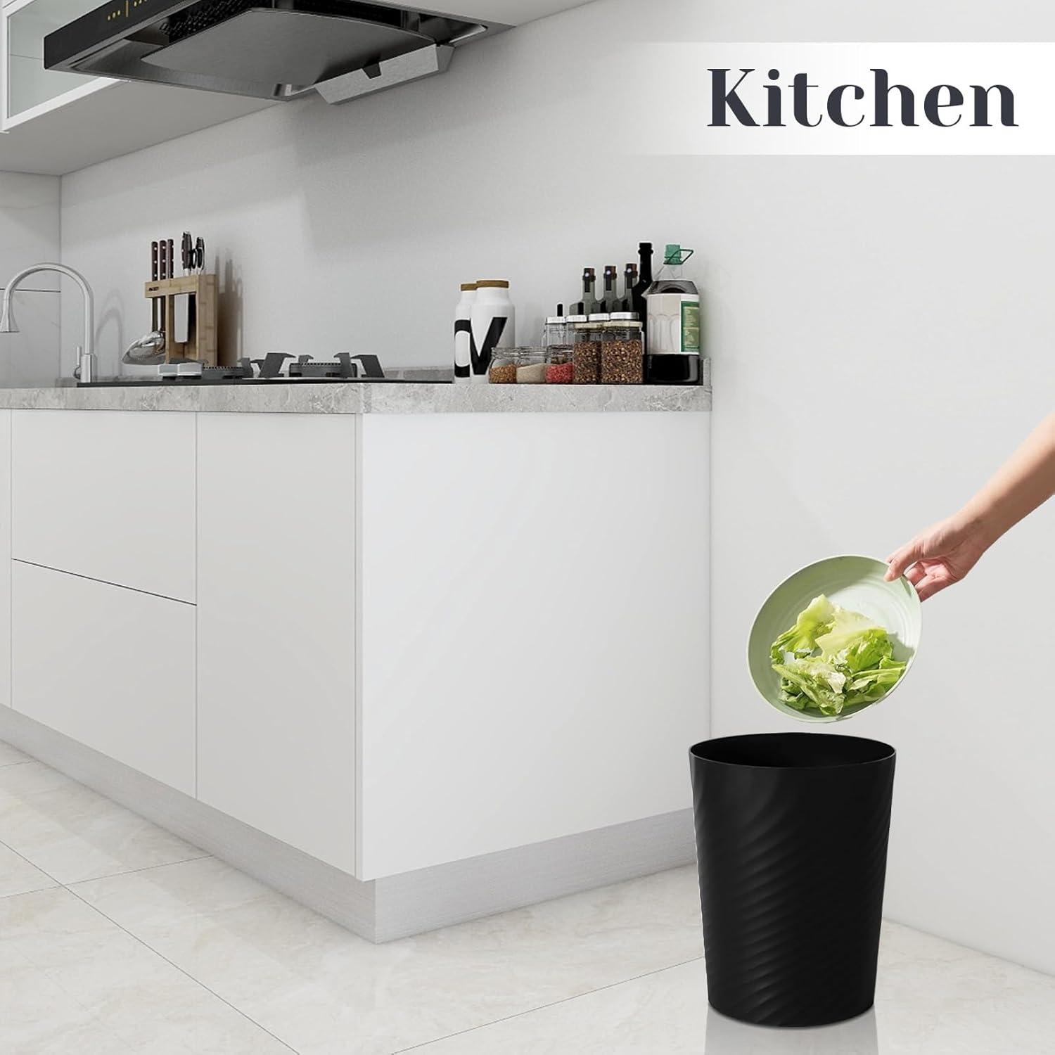 imageUUJOLY Bathroom Small Trash Can with Trash Bag Plastic Garbage Can Round Waste Basket for Bathrooms Laundry Room Kitchens Offices Kids Rooms Dorms 18 Gallons 3 Pack WhiteBlack