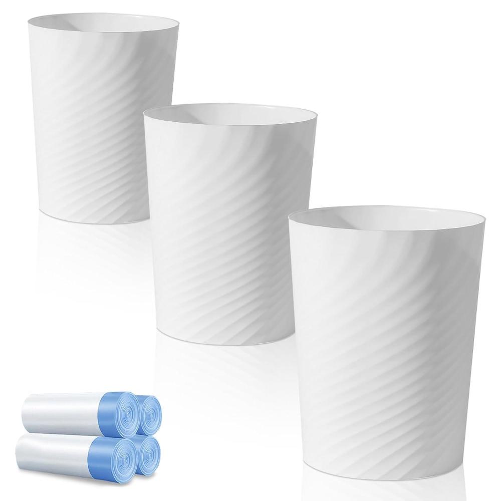 imageUUJOLY Bathroom Small Trash Can with Trash Bag Plastic Garbage Can Round Waste Basket for Bathrooms Laundry Room Kitchens Offices Kids Rooms Dorms 18 Gallons 3 Pack WhiteWhite