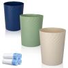 UUJOLY Bathroom Small Trash Can with Trash Bag Plastic Garbage Can Round Waste Basket for Bathrooms, Laundry Room, Kitchens, Offices, Kids Rooms, Dorms, 1.8 Gallons, 3 Pack (White)(Navy Blue+Green+Beige)