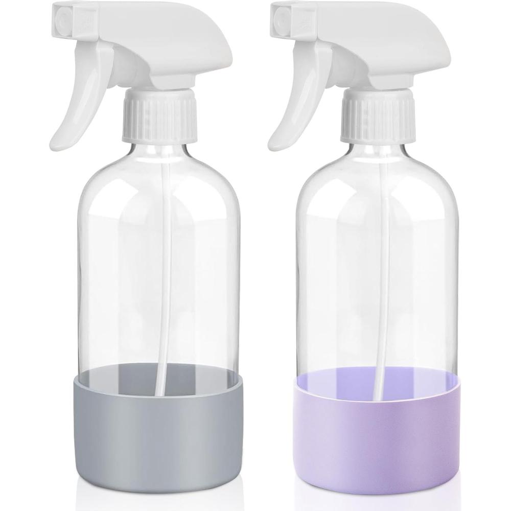 imageUUJOLY Plastic Spray Bottle Trigger Empty Spray Bottles Clear Refillable Container for Water Essential Oils Hair Cleaning Products Adjustable Head Sprayer and Stream Pink  Light Blue  PurplePurle  Dark Grey