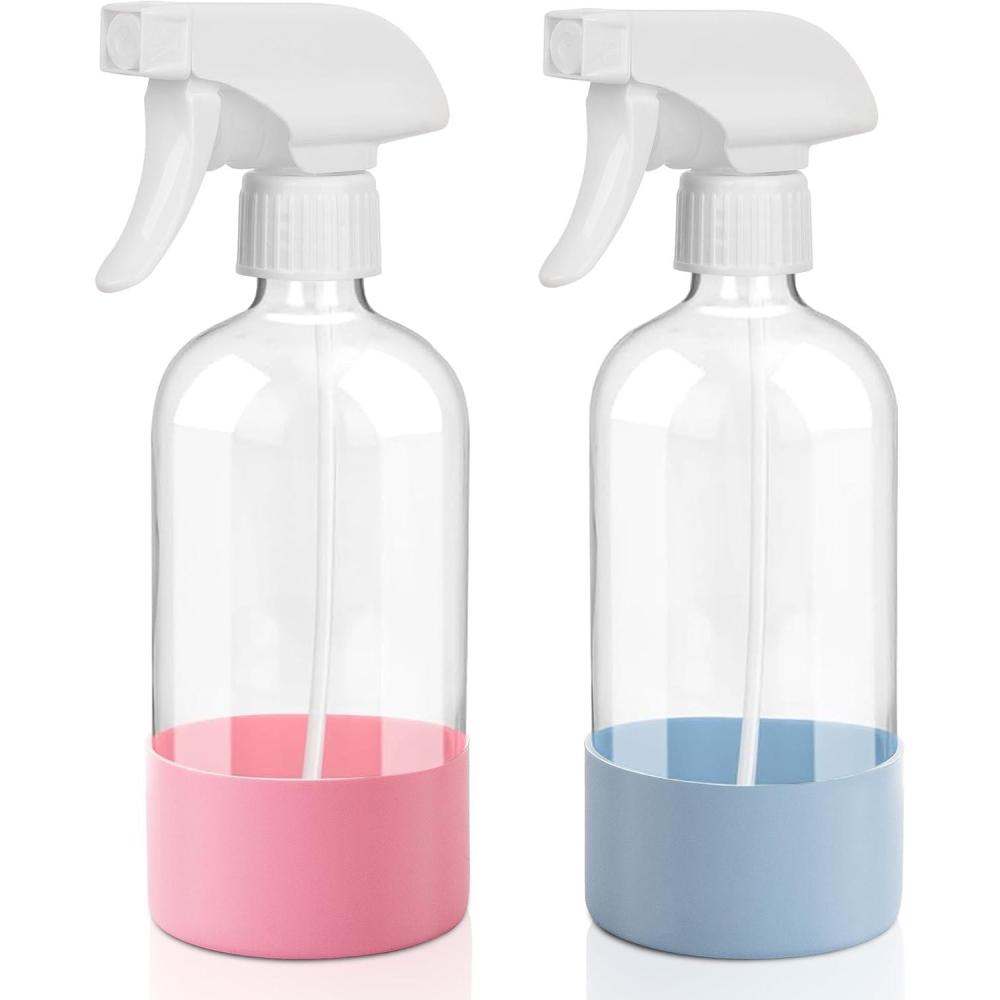 imageUUJOLY Plastic Spray Bottle Trigger Empty Spray Bottles Clear Refillable Container for Water Essential Oils Hair Cleaning Products Adjustable Head Sprayer and Stream Pink  Light Blue  PurplePink  Light Blue