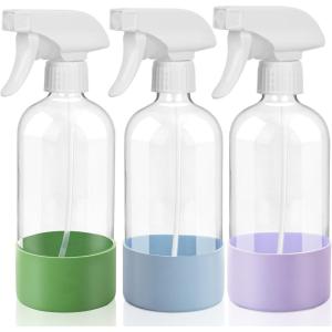 UUJOLY Plastic Spray Bottle Trigger Empty Spray Bottles Clear Refillable Container for Water, Essential Oils, Hair, Cleaning Products, Adjustable Head Sprayer and Stream, Pink + Light Blue + Purple(Green + Light Blue + Purple)