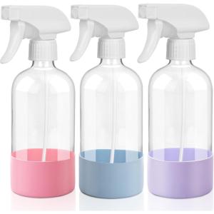 UUJOLY Plastic Spray Bottle Trigger Empty Spray Bottles Clear Refillable Container for Water, Essential Oils, Hair, Cleaning Products, Adjustable Head Sprayer and Stream, Pink + Light Blue + Purple(Pink + Light Blue + Purple)