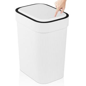 UUJOLY Small Bathroom Trash Can with Lid Slim Wastebasket Garbage Can Plastic Container Basket for Kitchen, Laundry Room, Office, Kids Room, Dorm, White, 2.6 Gallon, 2 Pack(White)