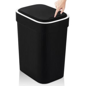 UUJOLY Small Bathroom Trash Can with Lid Slim Wastebasket Garbage Can Plastic Container Basket for Kitchen, Laundry Room, Office, Kids Room, Dorm, White, 2.6 Gallon, 2 Pack(Black)