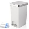 Small Bathroom Trash Can with Lid and 3 Rolls Trash Bags, Step Pedal Wastebasket Plastic Garbage Can with Pop-Up Lid 2.6 Gallon Bin for Kitchen, Bedroom, Office, Dorm, Laundry, Toilet, Rv,Khaki(White)