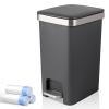 Small Bathroom Trash Can with Lid and 3 Rolls Trash Bags, Step Pedal Wastebasket Plastic Garbage Can with Pop-Up Lid 2.6 Gallon Bin for Kitchen, Bedroom, Office, Dorm, Laundry, Toilet, Rv,Khaki(Dark Grey)