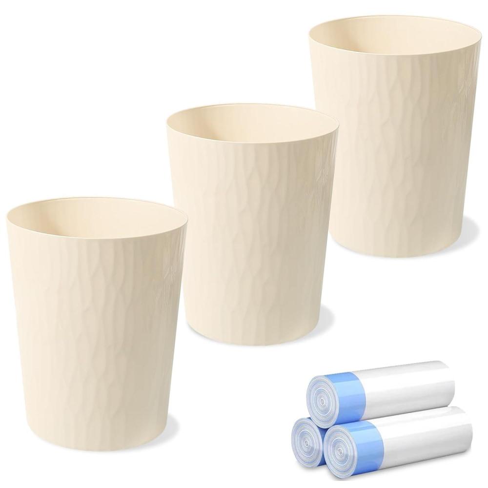 image:imageUUJOLY Small Trash Can Wastebasket Garbage Can Container Bins for BathroomsBedroom Room Kitchens Offices Kids Rooms Dorms 3 Pack WhiteBeige