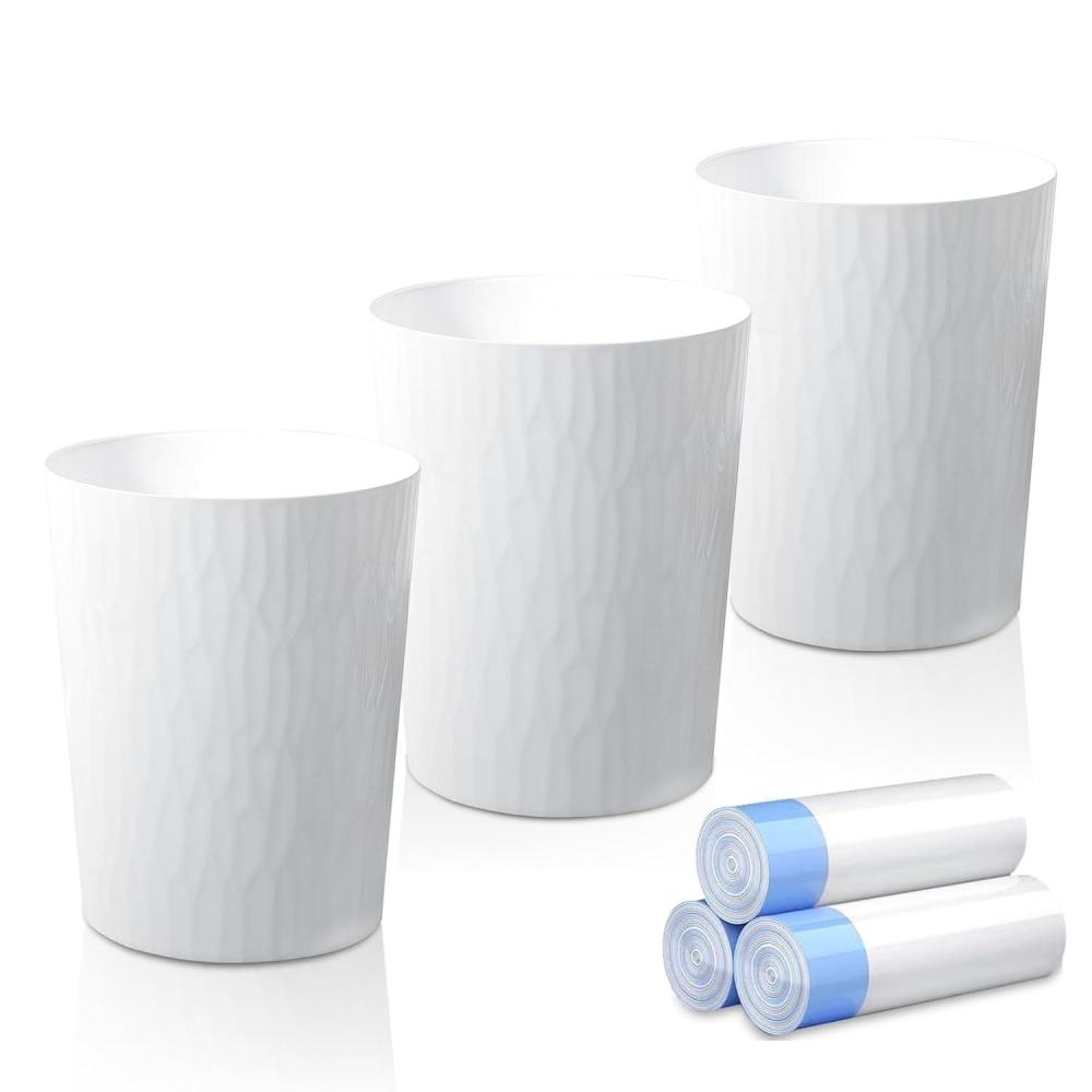 image:imageUUJOLY Small Trash Can Wastebasket Garbage Can Container Bins for BathroomsBedroom Room Kitchens Offices Kids Rooms Dorms 3 Pack WhiteWhite