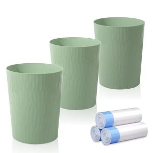 UUJOLY Small Trash Can Wastebasket Garbage Can Container Bins for Bathrooms,Bedroom Room, Kitchens, Offices, Kids Rooms, Dorms, 3 Pack, White(Green)